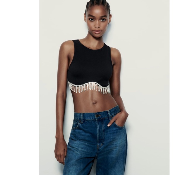 Zara Seamless Rhinestone Top Size M-L - Picture 2 of 7